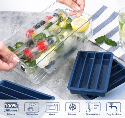 Webake Water Bottle Ice Cube Tray with Lids, Platinum Silicone Long Ice Stick Molds - Stackable & Space-Saving, Perfect for Highball Drinks, Cocktail Parties & Sports Bottles, Pack of 3