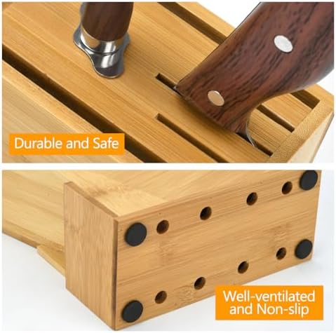 Wood Kitchen Knife Block, 6 Slots Universal Knife Storage Organizer