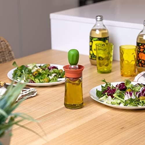 FISURA Oil Bottle with Green and Orange Brush 180ml Glass Oil Dispenser with Brush for BBQ and Kitchen Silicone and Glass