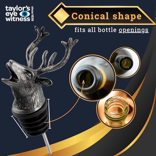 Matt Pewter Stag's Head Wine Bottle Aerator Pourer - Silicone Layered Seal. Classy Modern Design, Silver In Colour, Great For Beginners & Professionals, 12.3cm x 6cm