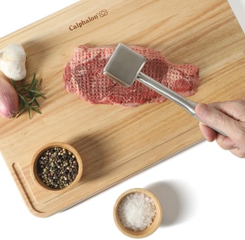Calphalon Stainless Steel Meat Tenderizer, Dual-Sided Meat Mallet with Ergonomic Handle for Tenderizing and Flattening Beef, Chicken, Pork & Poultry