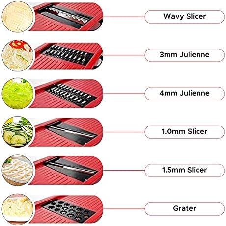 Mandoline slicer Vegetable chopper Multifunctional cutter 6-in-1 for potatoes, tomatoes, garlic, carrots and fruits, Grater Vegetable, Julienne Slicer, Storage Container, Hand Protector, Garlic Peeler