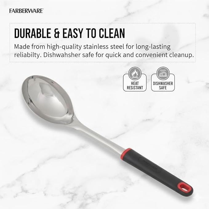 Farberware Classic Stainless Steel Slotted Turner and Basting Spoon, 13.5 Inch Kitchen Utensil for Mixing, Serving, and Basting - Dishwasher Safe Cooking Tool