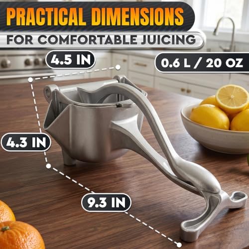 Hand Juicer Squeezer, Large 20 oz Aluminum Bowl with Pour Spout
