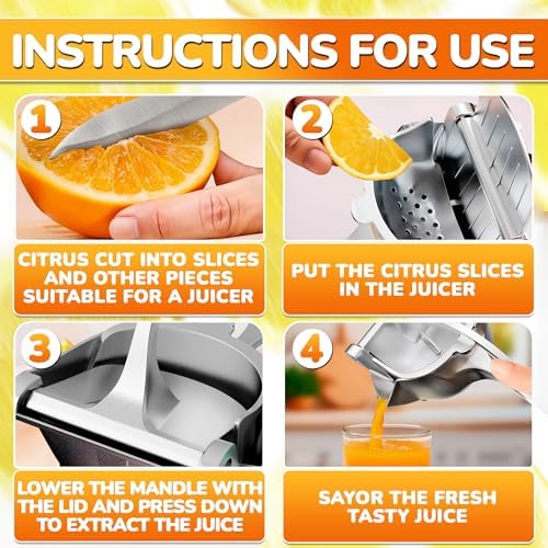 Manual Juicer Hand Press, 0.6 L, Ergonomic Handle, Aluminum Alloy