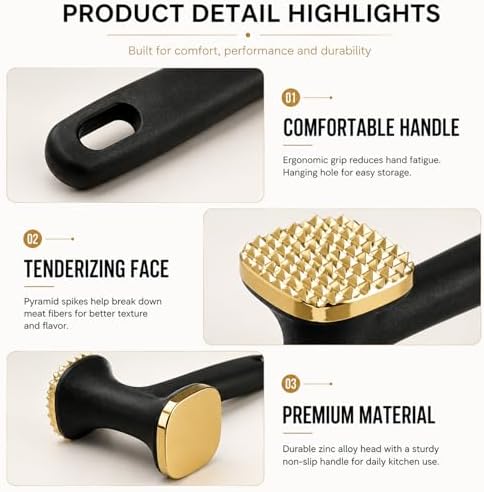 Meat Tenderiser Hammer, Heavy Duty Meat Mallet with Dual-Sided Hammer, Non-Slip Ergonomic Grip for Steak, Chicken, Beef, Pork & Fish, Metal Meat Tenderizer Tool for Kitchen & BBQ
