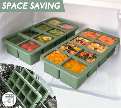 Webake 1/2 Cup Silicone Freezer Tray with Lids, 2Pcs 8-Slot Square Ice Cube Mold, Ideal for Prep & Portion, Large Ice Cube, Storage Soup, Broth, Leftovers, Snack