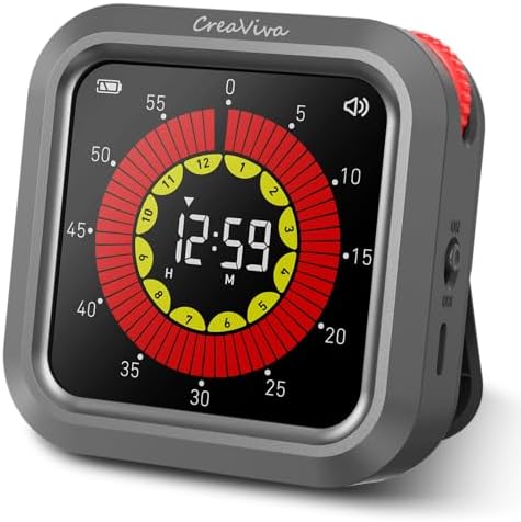 Visual Digital Timer, Large Color Display & Rechargeable, Magnetic Back & Silent Mode, 12 Hours Countdown/Up Stopwatch Timer for ADHD, Kids, Classroom, Kitchen, Work Productivity (Gray)