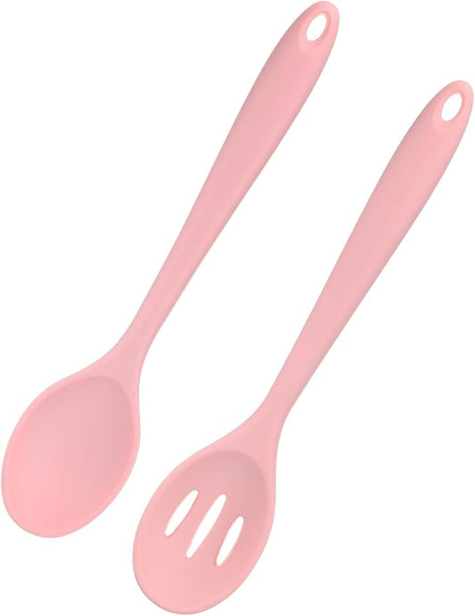 M METERXITY 2-Pack Silicone Cooking Spoons, 10.6" Mixing Nonstick Slotted and Solid Serving Spoons, Heat Resistant Utensils for Kitchen/Cooking/Baking/Stirring
