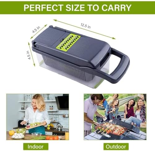 Multi-Function 12-in-1 Vegetable Chopper Cutter - Spiralizer and Slicer with Storage Container, Onion Chopper and Onion Mincer, Cutter, Egg, Veggie Chopper, Cheese Grater, Strawberry Slicer