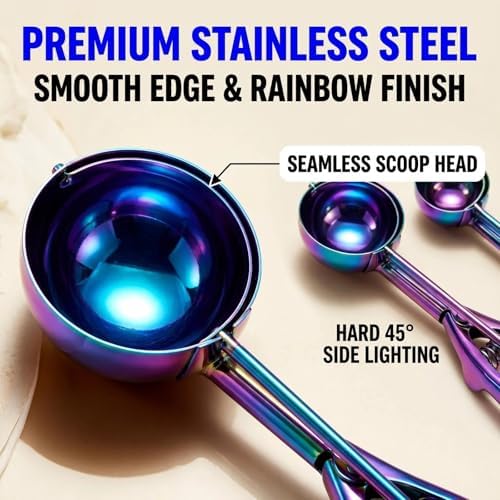 Colorful Ice cream spoon,cookie Scoop Set,Stainless steel ice cream scoop with trigger release,3 Sizes (3pcs set)