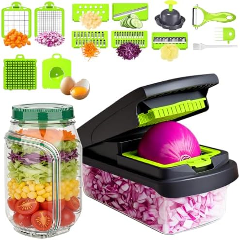 Vegetable Chopper with Container & Side-Opening Salad Jar,Kitchen Prep Tool