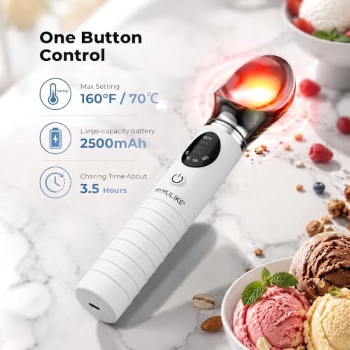 MYMULIKE Heated Ice Cream Scoop, 4 Temp Settings (100-160°F) for Gelato