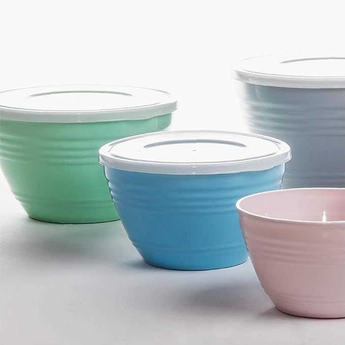 BINO | Mixing Bowl Set with Lids | Versatile Plastic Bowls for Kitchen Mixing, Serving, and Storage - 4-Piece Mixing Bowl Set in Various Sizes | Space-Saving Nesting Design | Dishwasher Safe