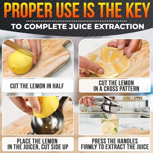 Lemon Squeezer Stainless Steel, Heavy-Duty Handheld Juicer for Limes