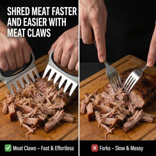 Meat Shredder Claws for Chicken & Pulled Pork Heavy Duty Meat Claws with Non-Slip Handle, BBQ Shredding Tool for Smoker, Grill & Kitchen