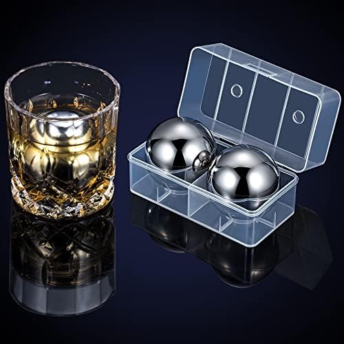 Whiskey Stones Stainless Steel Large Reusable Ice Balls Round Metal Ice Cubes for Whiskey Drinks Set of 2