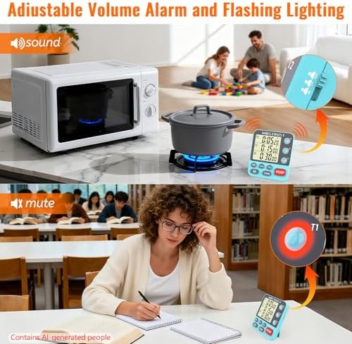 Digital Dual Kitchen Timer, Multiple Channels Countdown Timer