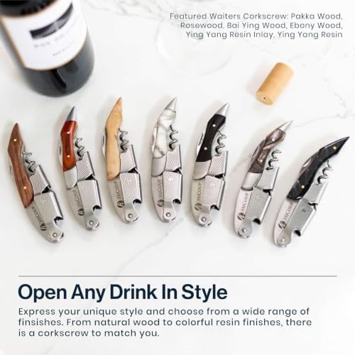 HiCoup Wine Opener - Professional Corkscrews for Wine Bottles w/Foil Cutter and Cap Remover - Manual Wine Key for Servers, Waiters, Bartenders and Home Use - Classic Rosewood