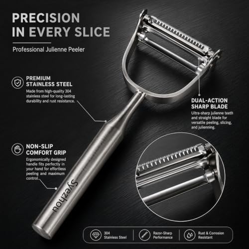 2-in-1 Julienne Vegetable Peeler, Stainless Steel Peeler & Shredder