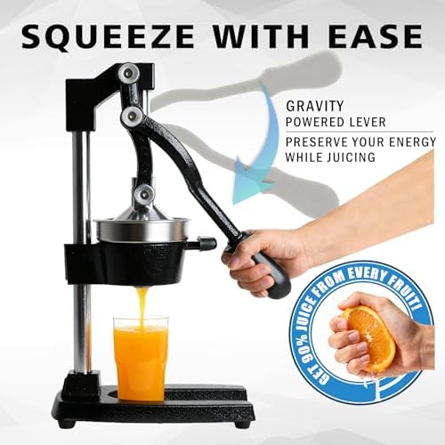 Kitchen Cast Iron Juicer - Easy-to-Clean Heavy-Duty Manual Juicer, Professional Citrus Juicer - Stainless Steel Lemon Squeezer - Manual Citrus Press & Orange Squeezer - Orange Juicer (Black)