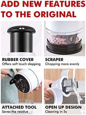 Geedel Food Chopper Vegetable Cutter, Easy to Clean Manual Veggie Onion Garlic Nut Chopper Dicer, Dishwasher Safe Vegetable Chopper with Container for Onions Nuts Garlic Veggies Salads, No BPA, White