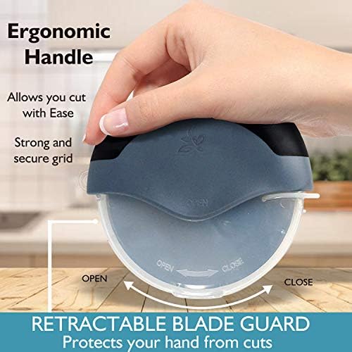 Black Pizza Cutter Wheel with Protective Blade Cover, improved, Super Sharp, Easy To Use and Clean, Slicer, Ergonomic Rubberized Grip, heavy dutty, Stainless Steel, Dishwater Safe