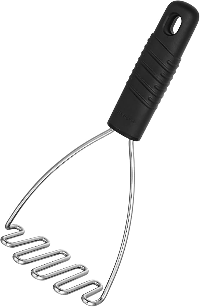 Beneno Thickened Reinforced Stainless Steel Wire Potato Masher, Ergonomic Non-Slip Grip Handle for Effortless Mashing, Rust-Proof & Dishwasher Safe Sturdy Kitchen Tool, Ideal Gift, Black