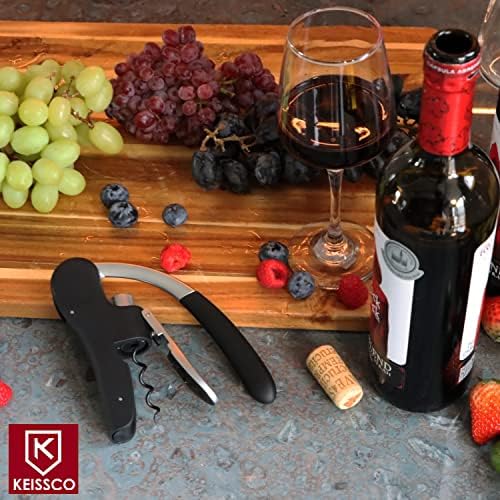 KEISSCO Wine Bottle Opener Manual Vertical Lever Corkscrew with Foil Cutter and Extra Spiral