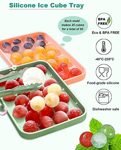Silicone Ice Cube Molds 2 Pack, Round Ice Cube Tray Silicone with Lid, Flexible 25-Cavity Easy Release Ice Trays for Freezer, DIY Homemade Ice Cubes for Cocktail, Whiskey, Juice, BPA Free