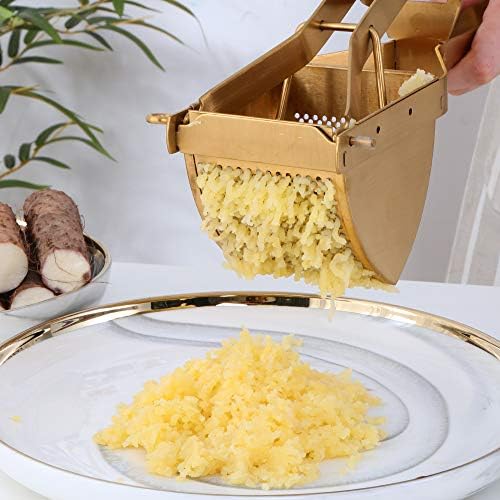 Potato Ricer Masher Stainless Steel Masher Food Strainer Press for Lemon Vegetables Fruit Pumpkin (Gold)