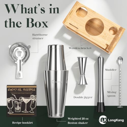 Cocktail Shaker Set with Stand-Bartender Kit for Home Bar, Stainless Steel