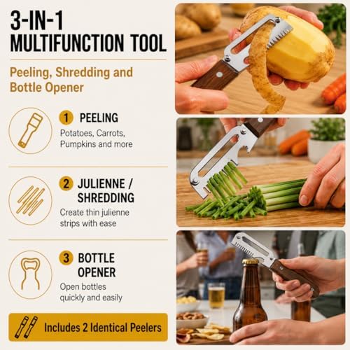 2 Pcs Multifunctional Vegetable Peeler, Julienne Shredder and Bottle Opener