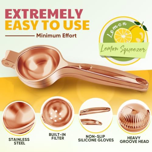 Lemon Squeezer Large, Lemon Squeezer Juicer Stainless Steel, Heavy Duty Manual Citrus Juicer Hand Press, Kitchen Tools Lime Squeezer Bar Tool, Easy to Clean Metal Lemon Hand Press