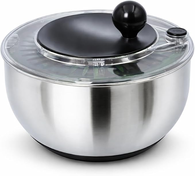 Stainless Steel Salad Spinner Large 5.28 Qt – Fast Drying Lettuce Spinner, Premium Durable Bowl for Washing & Drying Vegetables