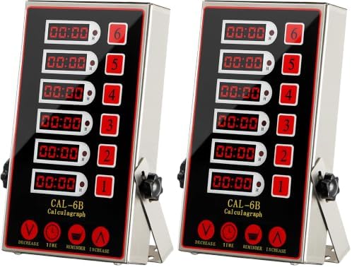 Commercial 6 Channel Kitchen Timer, Digital Stainless Steel Restaurant Timer with Loud Alarm, Multi-Event Reminder for Fryer, Baking (Pack of 2)