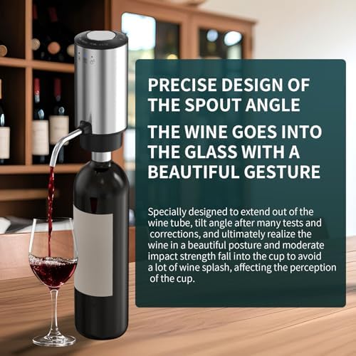 Upgraded Wine aerator Electric Wine Decanter, Rechargeable Automatic Wine Dispenser withStorage Base,Two Modes:long press to continuously Dispense wine/single press to Dispense75ml of Wine(Silver-set)