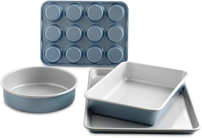 Nordic Ware Brilliant™ Colorful 4-Pc Baking Set, Nonstick made without PFAS or PTFE for safe cooking; Reinforced steel rim prevents warping; Half Sheet, 9x13 Inch Pan, 9-Inch Round Pan and Muffin Pan
