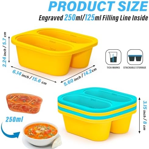Mossime 1 Cup Silicone Soup Freezer Molds with Lids,Blue/Yellow, 2-Pack