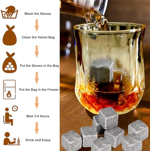 Whiskey Stones Gift Set, Includes 2 Whiskey Glasses, 8 Chilling Whiskey Stones in Wooden Gift Box, Unique Gifts for Men Birthday Christmas Valentine Drinking Gift for Dad Husband Party Holiday Present