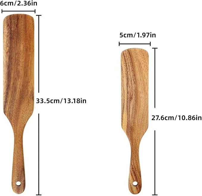 AOOSY Spurtle Set - Wooden Spatulas for Sourdough, Cast Iron & Non-Stick Cookware (Set of 2)