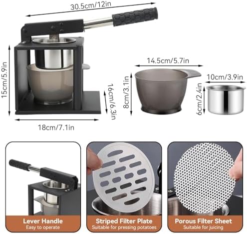 Manual Press Juicer, 304 Stainless Steel Hand Pressed Fruit Squeezer with Two Filters Lever Design Lemon Juicer Squeezer for Orange Grapefruit Pomegranate – Easy Clean for Home Use