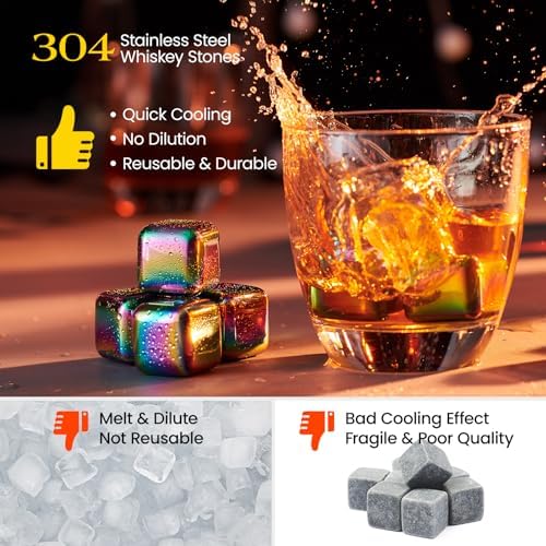 Kollea Whiskey Stones 8-Pack Stainless Steel Chilling Rocks Set, Multicolor