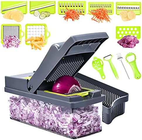 Zbyoujer Vegetable Chopper,14-in-1 food chopper vegetable chopper dicer slicer cutter Onion Chopper Onion Cutter Potato Salad Fruit Carrot Chopper with Container Chopper Vegetable Cutter