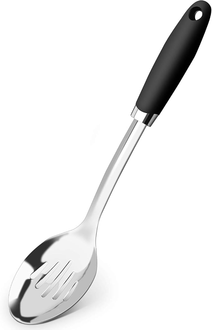 Stainless Steel Cooking Spoon, Solid Serving Spoon and Basting Spoon with Ergonomic Handle for Stirring, Mixing, Serving and Sauces, Dishwasher Safe