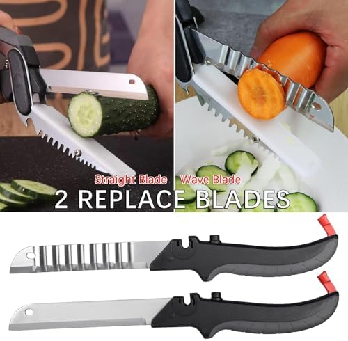 2-in-1 Kitchen Scissors with Replaceable Straight & Wavy Blades, Multi-Functional Kitchen Shears with Integrated Cutting Board, Safety Lock & Dishwasher Safe for Food, cheese, Salad, Fruit