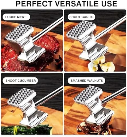 Dual-Sided Meat Tenderizer Kitchen Mallet Aid to Pounding Steak, Nuts, Shellfish, Heavy Duty Chicken Hammer With Wooden Handle