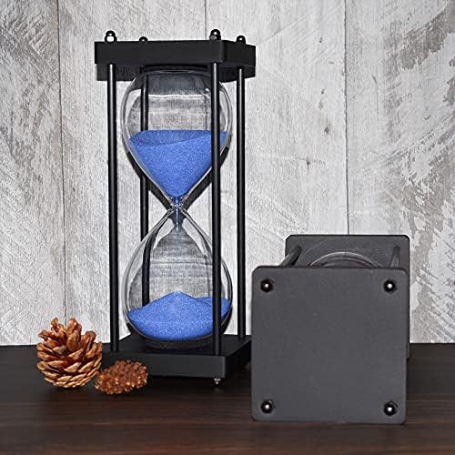 Hourglass Timer 60 Minute, Black Wooden Sand Timer, Blue