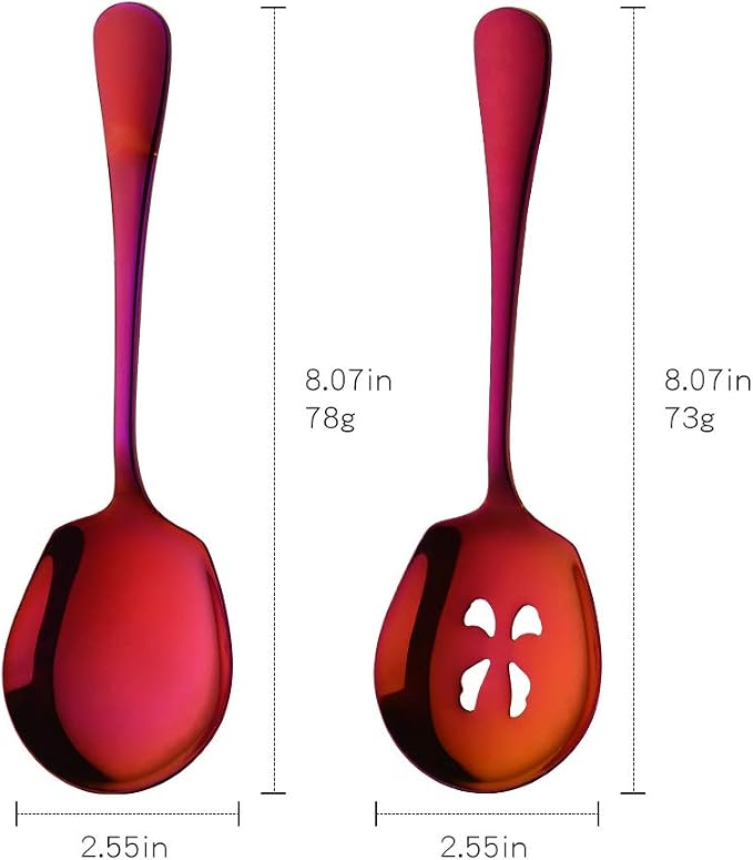 Meisha Serving Spoons Set, 3 Serving Spoons and 3 Slotted Serving Spoons, Orange Red Stainless Steel Serving Utensils for Buffet Can Banquet Cooking Kitchen - Mirror Polished