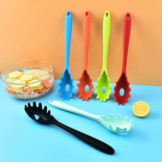 Magik 1-2 Pack Silicone Pasta Fork Heat Resistant Noodle Spaghetti Server Spoon (Red, 1 Pack)